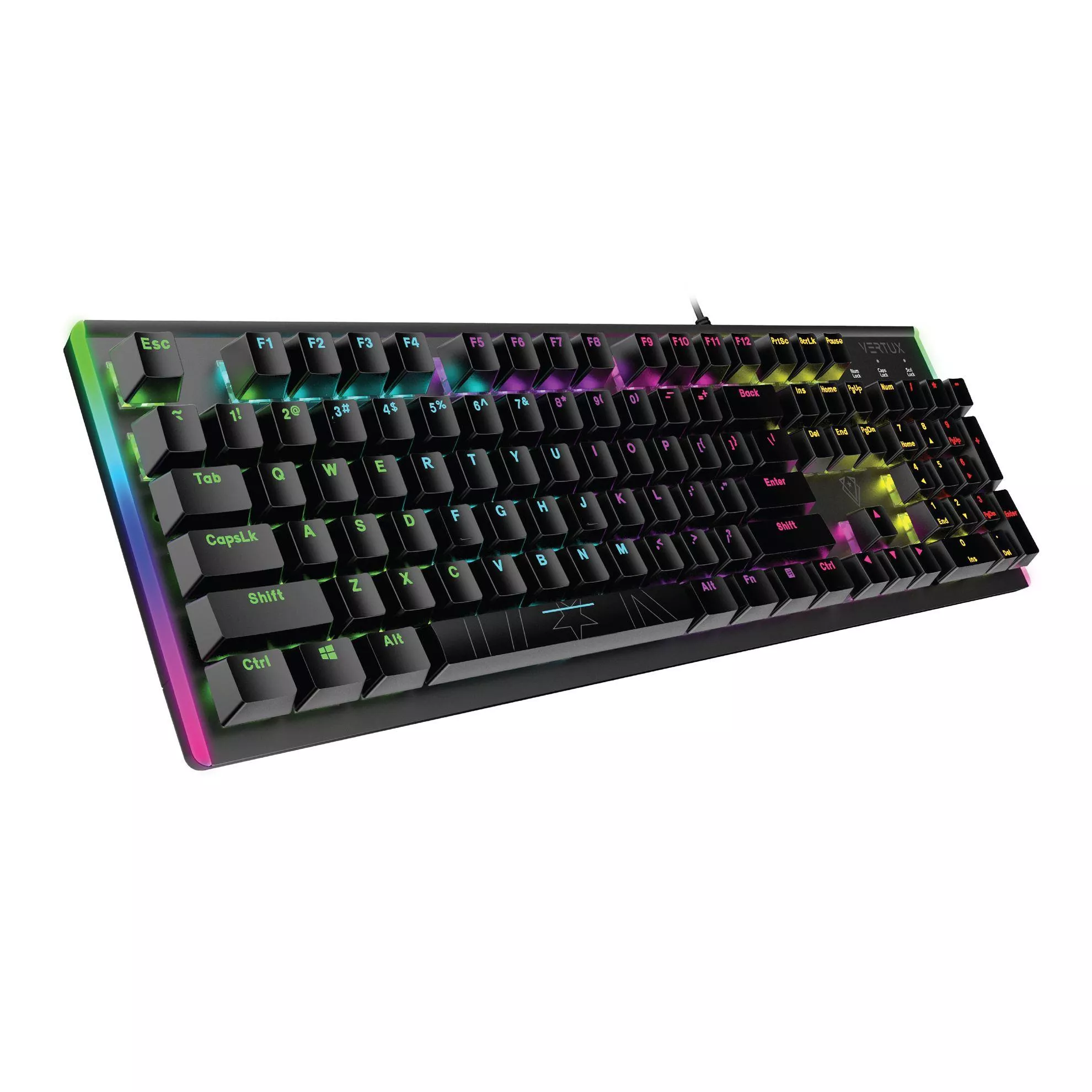 Vertux High Performance Mechanical Gaming Keyboard with RGB Backlight. Blue Mechanical Keys for Faster Tactical Response.100% All-key Anti Ghosting. 6 Rainbow light effect